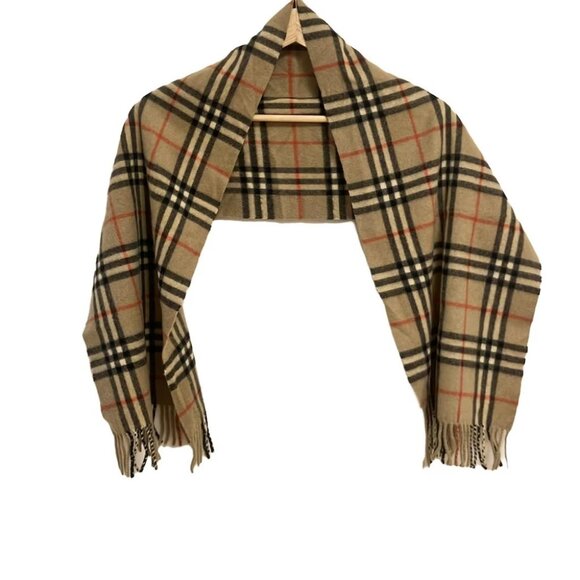 Auth Burberry's - Beige Black Red Cashmere Scarf - Picture 2 of 5